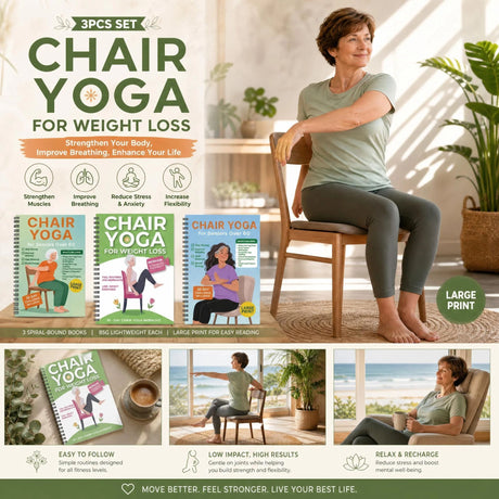 Three-Pack Senior Chair Weight Loss Yoga Journals, Breathing Awareness, Stable Strength & Balance Awareness Guides