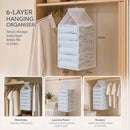Oversize PVC Wall Hanging Clothes Caddy, 6 Slot Layered Wardrobe Organiser For Pants & Tops, Snow White