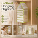 Vertical PVC Hanging Garment Storage Bag, 6 Section Separated Wardrobe Organiser, Forest Green