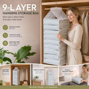 PVC Vertical Hanging Garment Organiser, 9 Slot Separated Wardrobe Storage For Apparel, Snow White