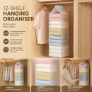Extra Large PVC Hanging Layered Clothes Storage Caddy, 12 Compartment Wardrobe Divider, Snow White