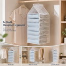 Clear PVC Layered Hanging Clothes Sorter, 6 segmented pockets for pants and daily apparel, neat Snow White