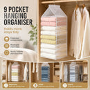 High Capacity PVC Wardrobe Hanging Sack, 9 individual compartments for organised pants storage, neutral Dusk Grey