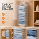 Max Size PVC Wardrobe Suspended Storage Caddy, 12 independent compartments for full apparel sorting, muted Dusk Grey
