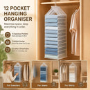 Transparent PVC Multi-section Hanging Garment Bag, 12 segmented slots for easy trouser & outfit organisation, bright Snow White