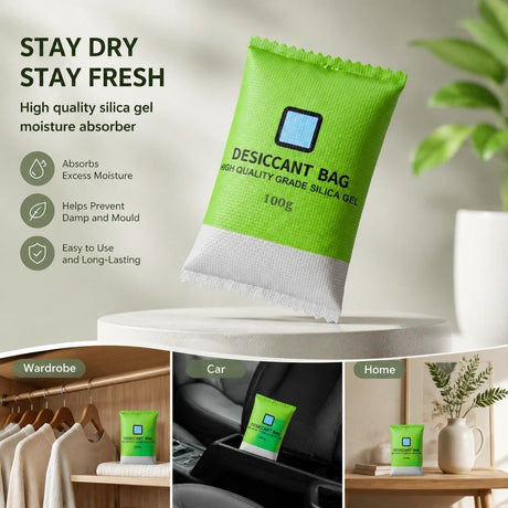 Visual Humidity Silica Gel Dehumidifier, Colour Changing Regular Desiccant, Green 100g, 2 Pack