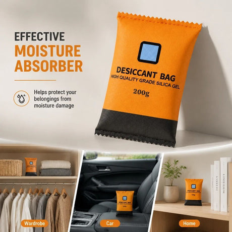 Colour Shift Silica Gel Dehumidifying Packets, Standard Orange Humidity Visible Desiccant, 200g Twin Set