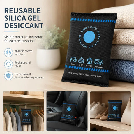 Standard Flat Mouth Blue Black Silica Gel Desiccant Bags, Visual Humidity Dehumidifier, 200g 2 Pack