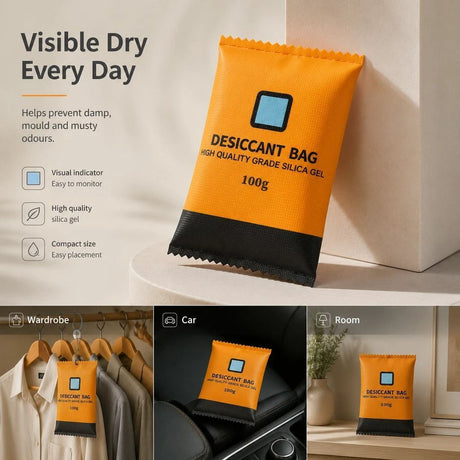 Quad Pack Orange Humidity Visual Silica Gel Desiccant, Standard 200g Moisture Absorber Bags