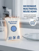 Regular White Flat Mouth Silica Gel Desiccant Bags, Visible Humidity Control, 50g Quad Pack