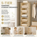 Cotton Linen Multi-Layer Hanging Storage Bag, 5 Tier, Beige, Tidy Outfit Sorting