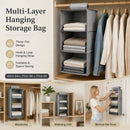 Cotton Linen Suspended Wardrobe Organiser, 3 Tier, Grey, Compact Apparel Storage