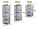 Cotton Linen Hanging Clothes Caddy, 4 Tier, Beige, Clear Garment Partition