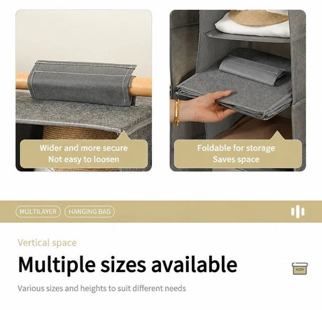 Cotton Linen Suspended Wardrobe Organiser, 3 Tier, Grey, Simple Daily Storage