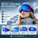 Thoughtful Gift UV400 Anti-Fog Ski Goggles, Fluorescent Green Frame, Blue Lens + Green Strap