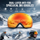 Ideal Winter Ski Gear UV400 Anti-Fog, Black Frame, Mercury Coating Lens + Black White Strap