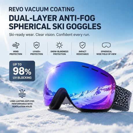 Practical Mountaineering Ski Goggles, Black Frame, Mercury Lens + Striped Black White Strap