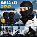 Warm Windproof Ski Neck Mask, Black Long Style With Glasses Holes, One Size, 2 Pcs