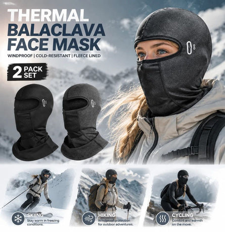 Thermal Ski Balaclava With Glass Holes, Black & Grey Long, One Size, 2 Pcs