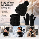 Thoughtful Ski Trip Gift Fleece Lined Thick Knit Hat 3 Pack Black, Warm Cold Weather Outdoor Snow Accessory