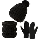 Thoughtful Ski Trip Gift Fleece Lined Thick Knit Hat 3 Pack Black, Warm Cold Weather Outdoor Snow Accessory