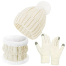 Lovely Winter Ski Present Insulated Knitted Hat 3 Piece Set White, Cosy Matching Outfit For Mountain Snow Trips