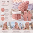 Sweet Ski Outing Gift Thick Warm Knit Hat 3 Pack Pink, Great Camping & Snowfield Daily Matching Accessory