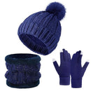 Premium Ski Travel Gift Fleece Lined Knit Hat 3 Set Navy, Snug Cold Weather Gear For Ski Mountain Trips