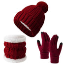 Cosy Winter Ski Surprise Plush Lined Knit Hat 3 Set Burgundy, Thermal Accessory For All Ski Activities