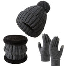 Reliable Cold Ski Present Insulated Thick Knit Hat 3 Pack Dark Grey, Warm Matching Set For Ski Holidays