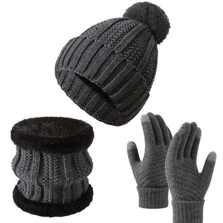 Reliable Cold Ski Present Insulated Thick Knit Hat 3 Pack Dark Grey, Warm Matching Set For Ski Holidays