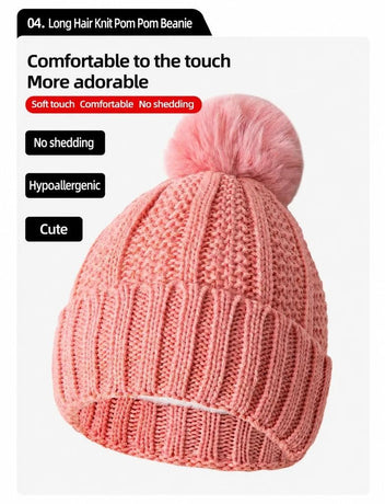 Cute Cold Ski Surprise Insulated Thick Knit Hat 2 Set Pink, Cosy Accessory For Ski Resort Camping