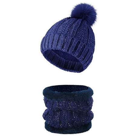 Durable Mountain Ski Gift Thick Knitted Hat 2 Set Navy, Warm Thermal Gear For Winter Ski Trips