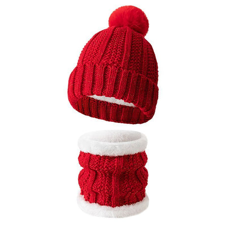Budget Friendly Ski Companion Plush Lined Knit Hat 2 Pack Bright Red, Cold Resistant Snow Matching Set