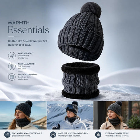 All-Round Snow Trip Gift Thick Fleece Knit Hat 2 Pack Dark Grey, Versatile Matching For Ski Outdoor Trips