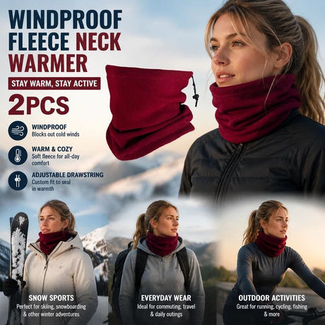 Nice Holiday Gift Pack Soft Fleece Drawstring Neck Warmers 2 Pcs, Burgundy, Multi-Sport Matching