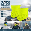 High Vis Ski Bundle Fleece Drawstring Neck Gaiters 2 Pcs, Fluorescent Green, Outdoor Safety Wear