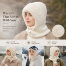 Ideal Ladies Snow Gear Fleece Lined Knitted All-In-One Hat, Beige One Size, Suitable For Ski Days & Everyday Casual Styling
