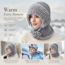 Multi-Use Fleece Knit Hat With Attached Neck Mask Grey One Size, Versatile Headwear For Ski Trips & Casual Styling