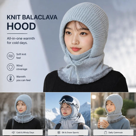 Budget-Friendly Integrated Knitted Hat Grey One Size, Wind Shield Construction For Ski Sessions & Daily Wear