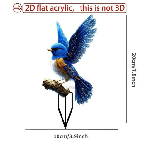 Vivid 2D Flat Acrylic Blue Bird Garden Stake, Wildlife Pot Ornament, Weatherproof Outdoor Decor for Christmas Halloween & Seasonal Yard Display