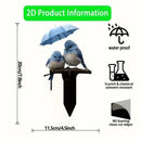 2D Flat Acrylic Two Birds With Umbrella Plant Stake, Cute Sparrow Pot Insert, Weatherproof Lawn Ornament For Christmas Halloween Decor