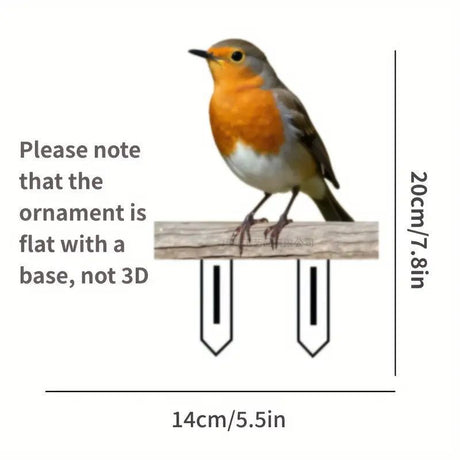 Realistic 2D Flat Acrylic Robin Bird Plant Stake, Wild Bird Yard Insert, Waterproof Four Season Ornament For Christmas Halloween Garden Decor
