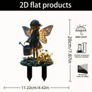 Graceful 2D Flat Acrylic Watering Winged Fairy Garden Stake, Elf Pot Ornament, Waterproof Lawn Prop For Christmas Halloween Scene Decor