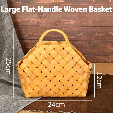 Handwoven Wooden Chip Handheld Decorative Basket, Baking Pastry Container, Living Room Floral Display Decor, Suitable for Christmas Halloween Party Layout, Large Size
