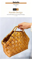 Handwoven Wooden Chip Handheld Decorative Basket, Baking Pastry Container, Living Room Floral Display Decor, Suitable for Christmas Halloween Party Layout, Large Size