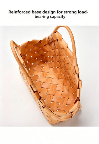 Handwoven Wooden Chip Handheld Decorative Basket, Baking Pastry Container, Living Room Floral Display Decor, Suitable for Christmas Halloween Party Layout, Large Size
