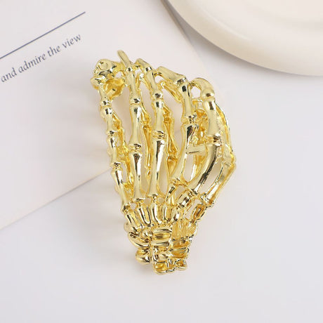 Halloween & Christmas Golden Skull Claw Metal Hair Claw, Retro Gothic Shark Clip For Festival Outfits