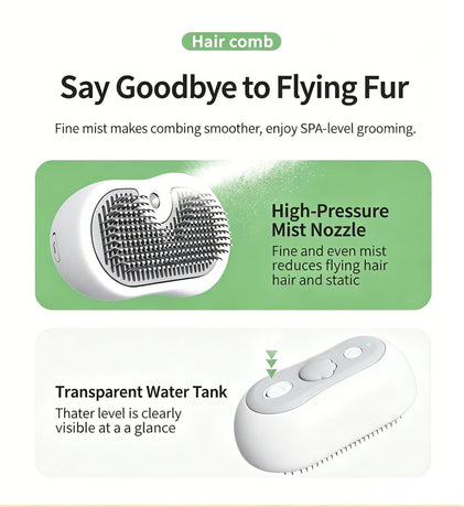 White Grey Pet Spray Grooming Comb 2pcs, Anti Flying Cat Hair Massager Brush