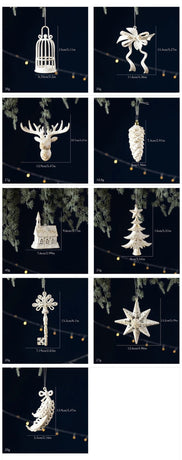 White Gold Key Design Festive Hanging Charms, 3 Pieces, Christmas & Halloween Shop Window Display Ornament, Unique Tree Accent Decor, Thoughtful Holiday Souvenir Gift